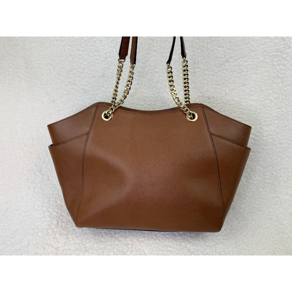 Michael Kors Jet Set East West Tote Brown Saffiano Leather Gold Chain Bag - Picture 7 of 12